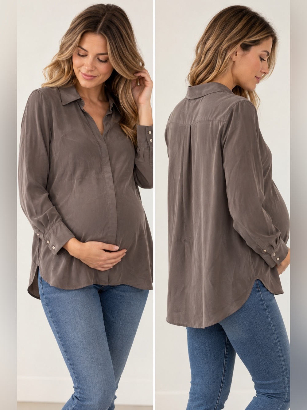 HATCH Maternity Gray Cupro Blouse Size 3 Large 10-12